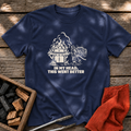 Navy T-shirt with the design “IN MY HEAD, THIS WENT BETTER” printed on the front.