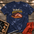 Navy T-shirt with the design “The bark is as good as the bite.” printed on the front.