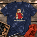 Navy T-shirt with the design “Low. Slow. Stubborn.” printed on the front.