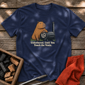 Navy T-shirt with the design “Unbothered. Until You Touch the Vents.” printed on the front.