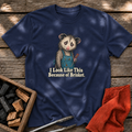 Navy T-shirt with the design “I Look Like This Because of Brisket.” printed on the front.