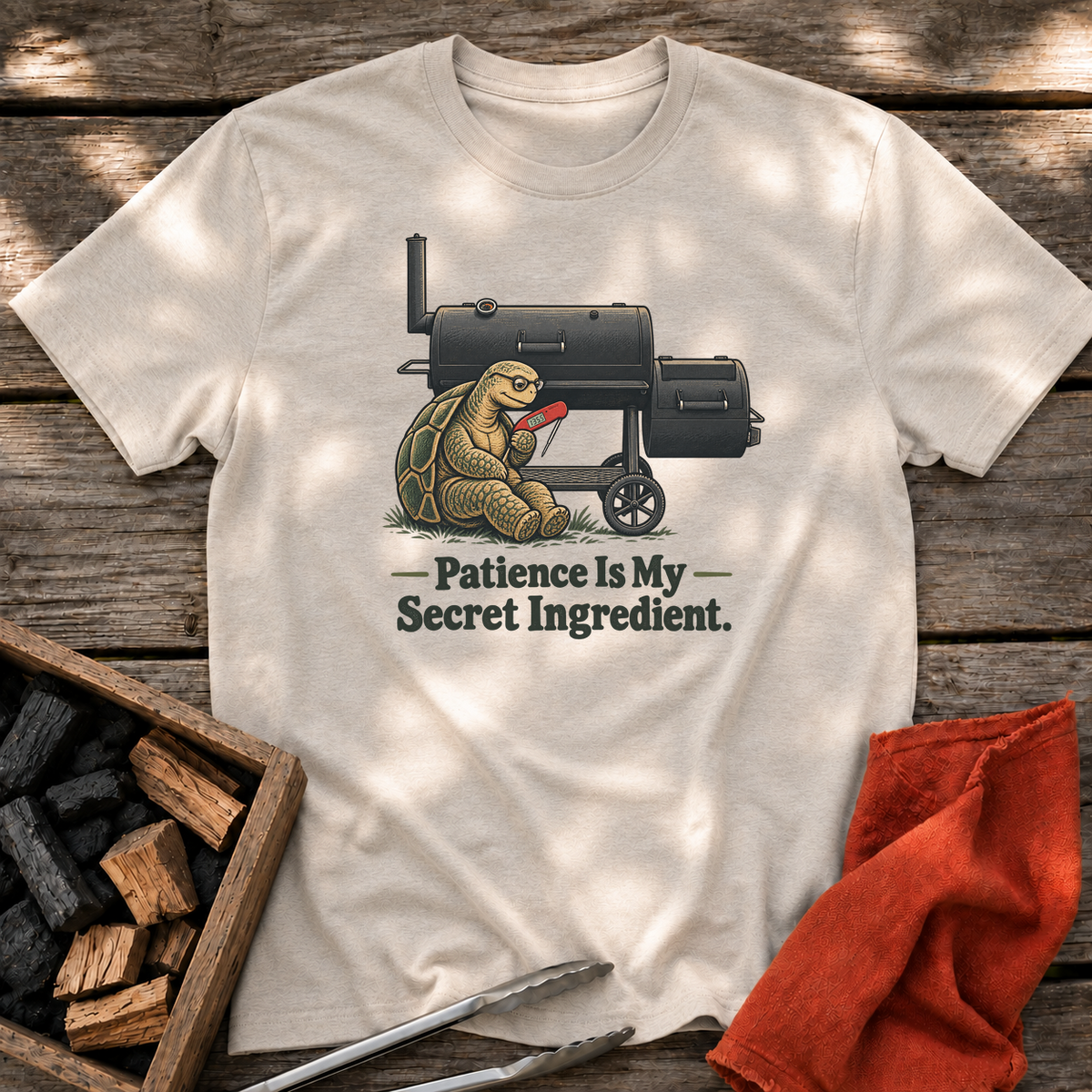 Natural T-shirt with the design “Patience Is My Secret Ingredient.” printed on the front.