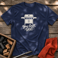 Navy T-shirt with the design “You Grill, Girl!” printed on the front.