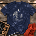 Navy T-shirt with the design “My Superpower: Starting Smokers at 3 AM.” printed on the front.
