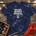 Navy T-shirt with the design “World’s Okayest Pitmaster” printed on the front.