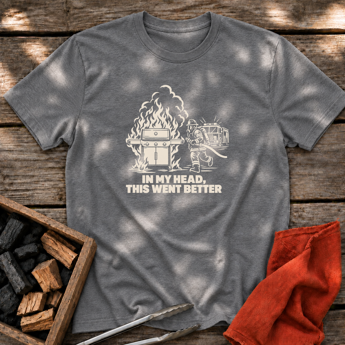 Graphite Heather T-shirt with the design “IN MY HEAD, THIS WENT BETTER” printed on the front.